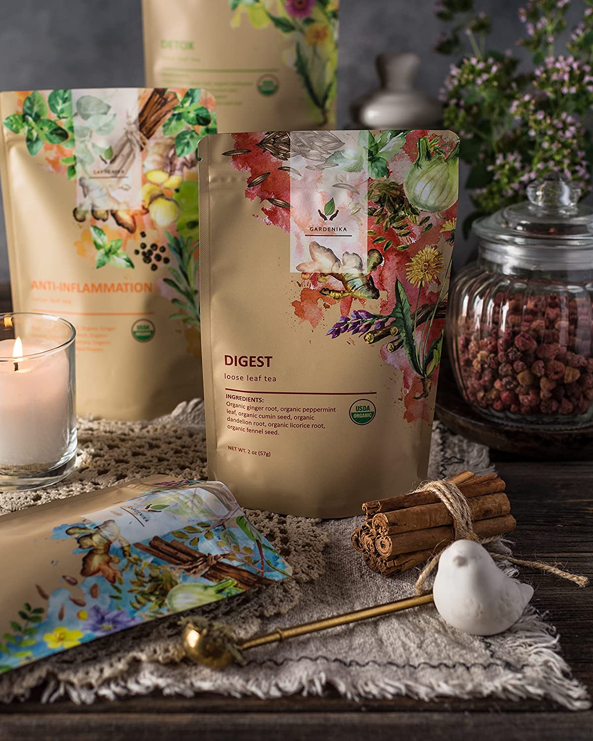 Organic Tea Sampler, 5 Caffeine - Free Wellness Herbal Blends - Collective Awakening