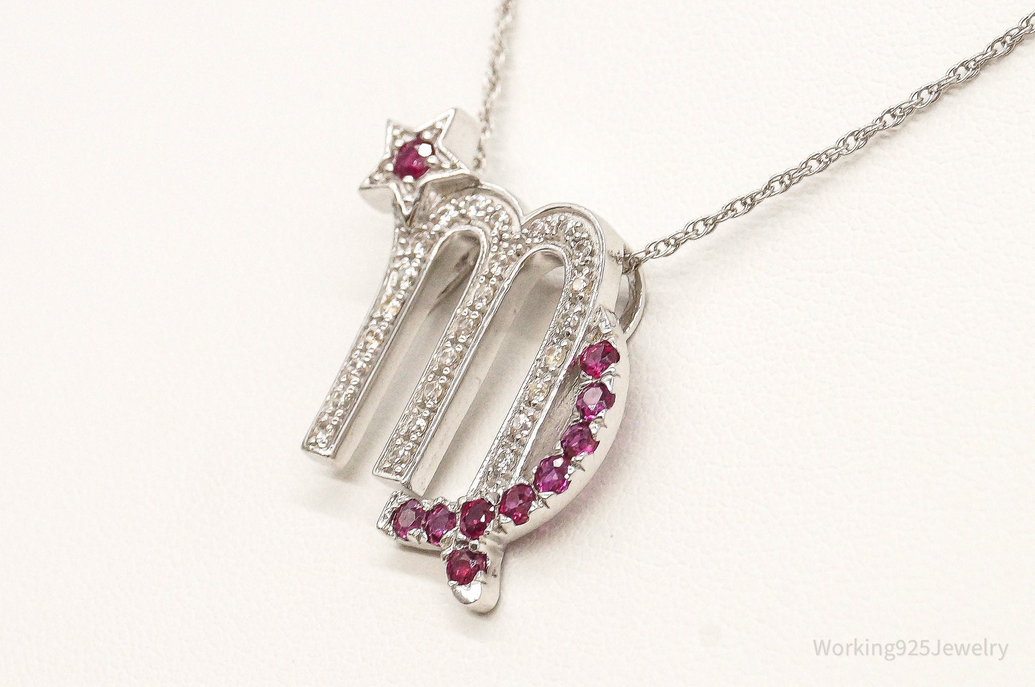 Ruby Cubic Zirconia Scorpio Sterling Silver Necklace - Collective Awakening