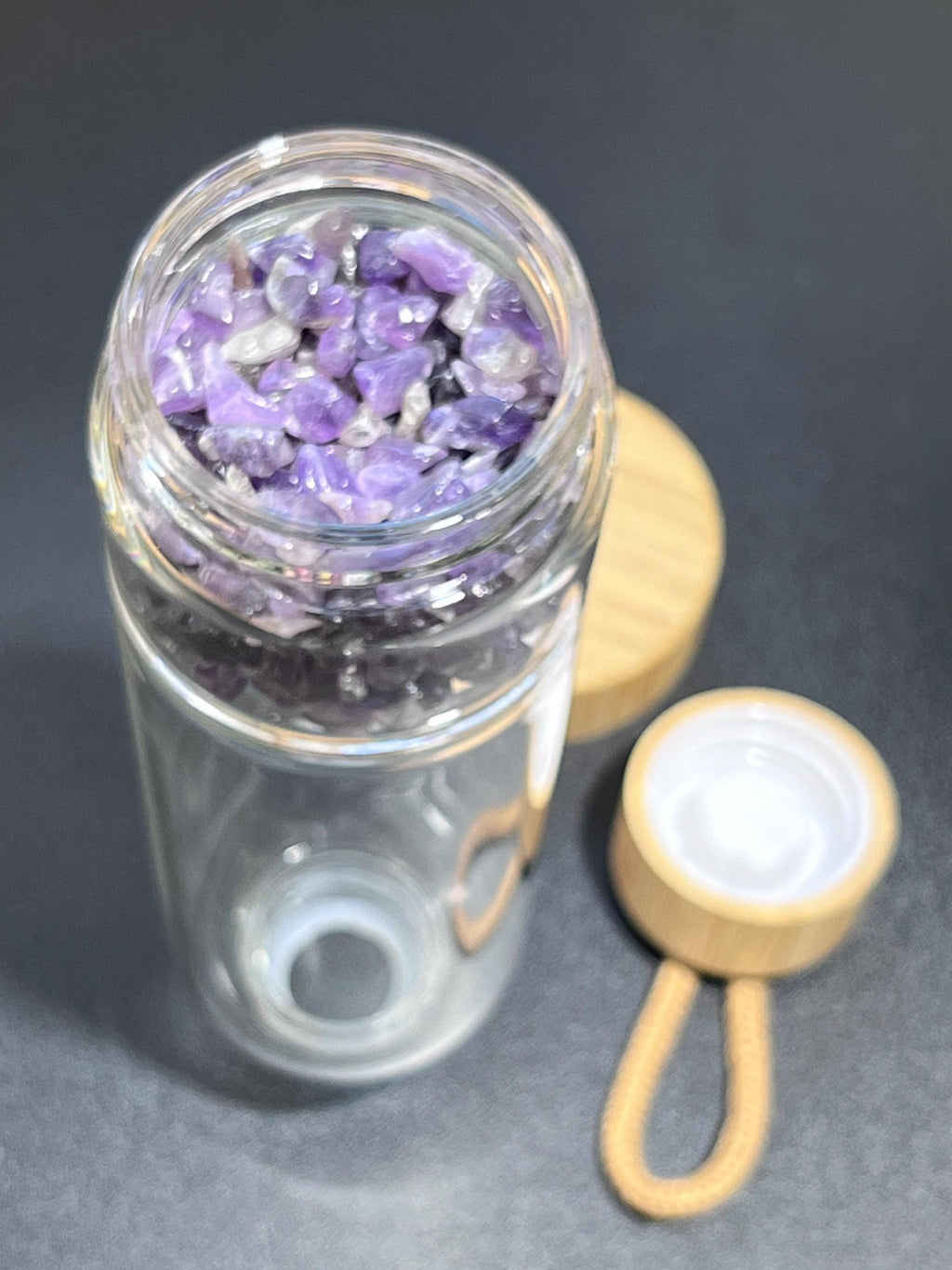 Crystal Infused Glass Water Bottle (Interchangeable Base) Gemstone Infuser - Collective Awakening