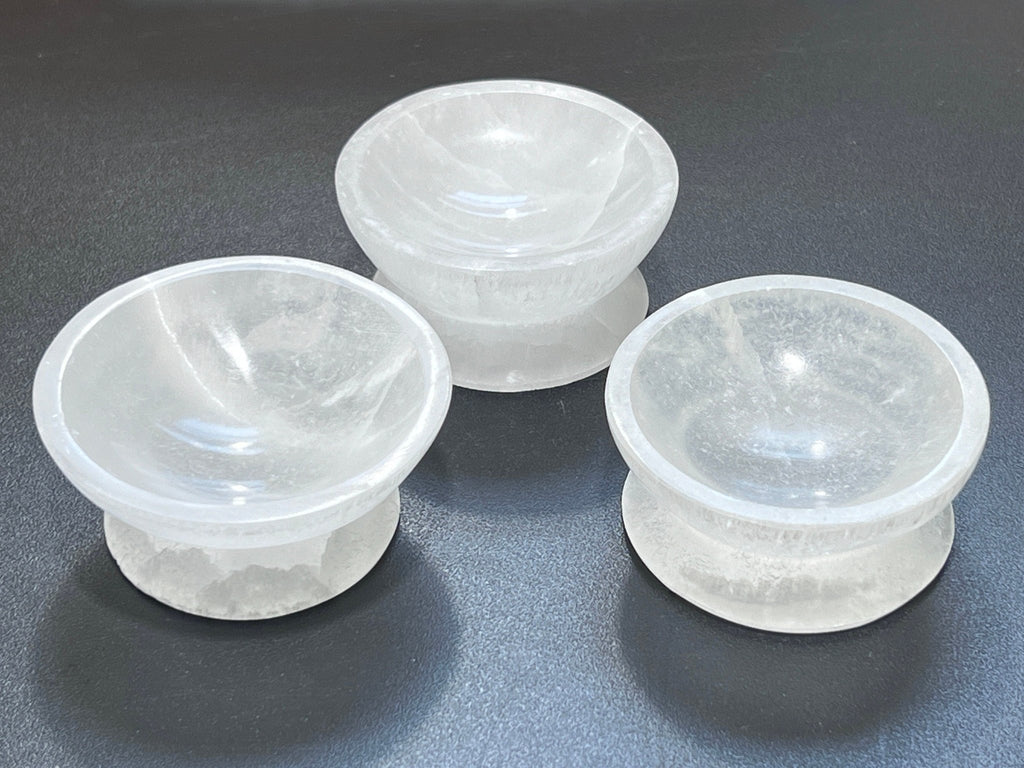 Selenite Satin Spar Crystal Bowl with Pedestal Carving - Collective Awakening