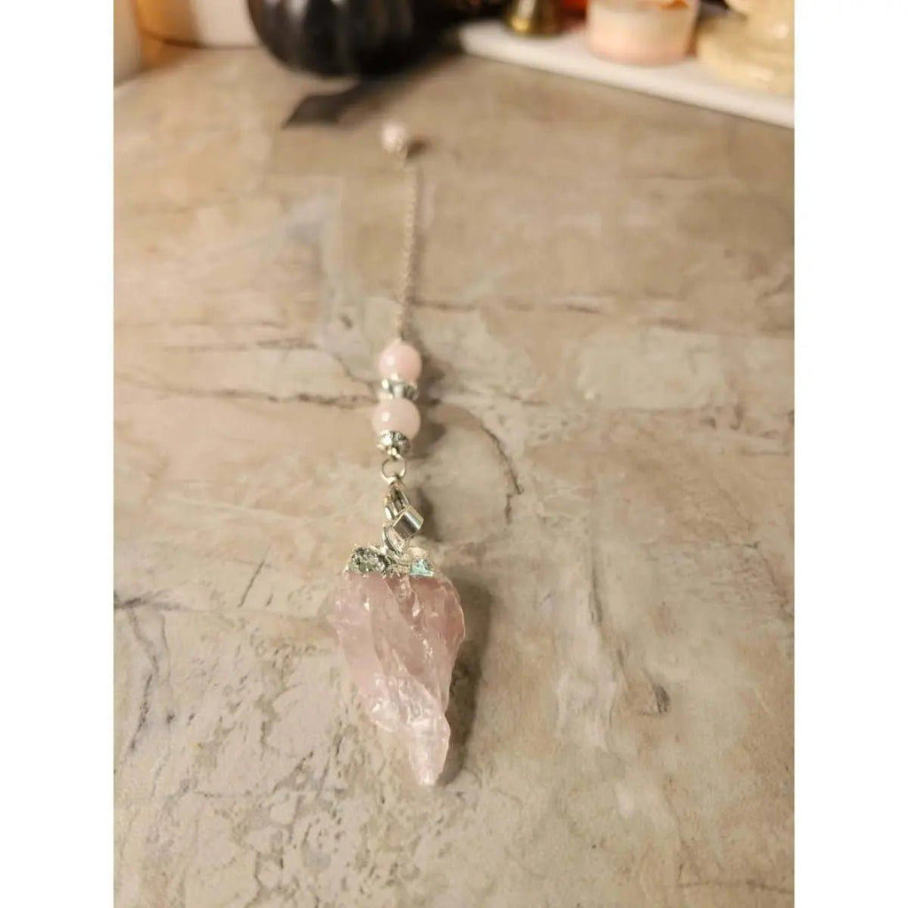 Natural Raw Rose Quartz, Amethyst Quartz Dowsing Pendulum - Collective Awakening