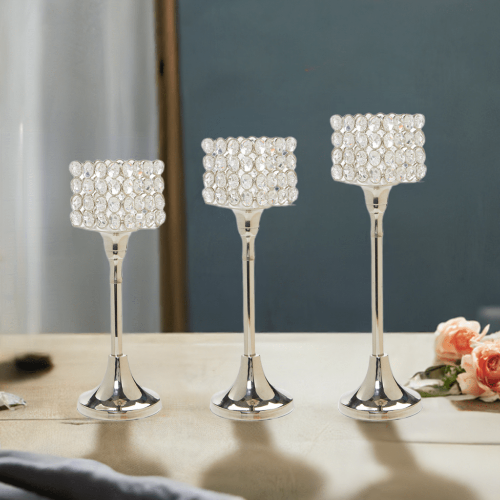 Vibhsa Crystal Aluminium Candle Holder Set of 3 - Collective Awakening