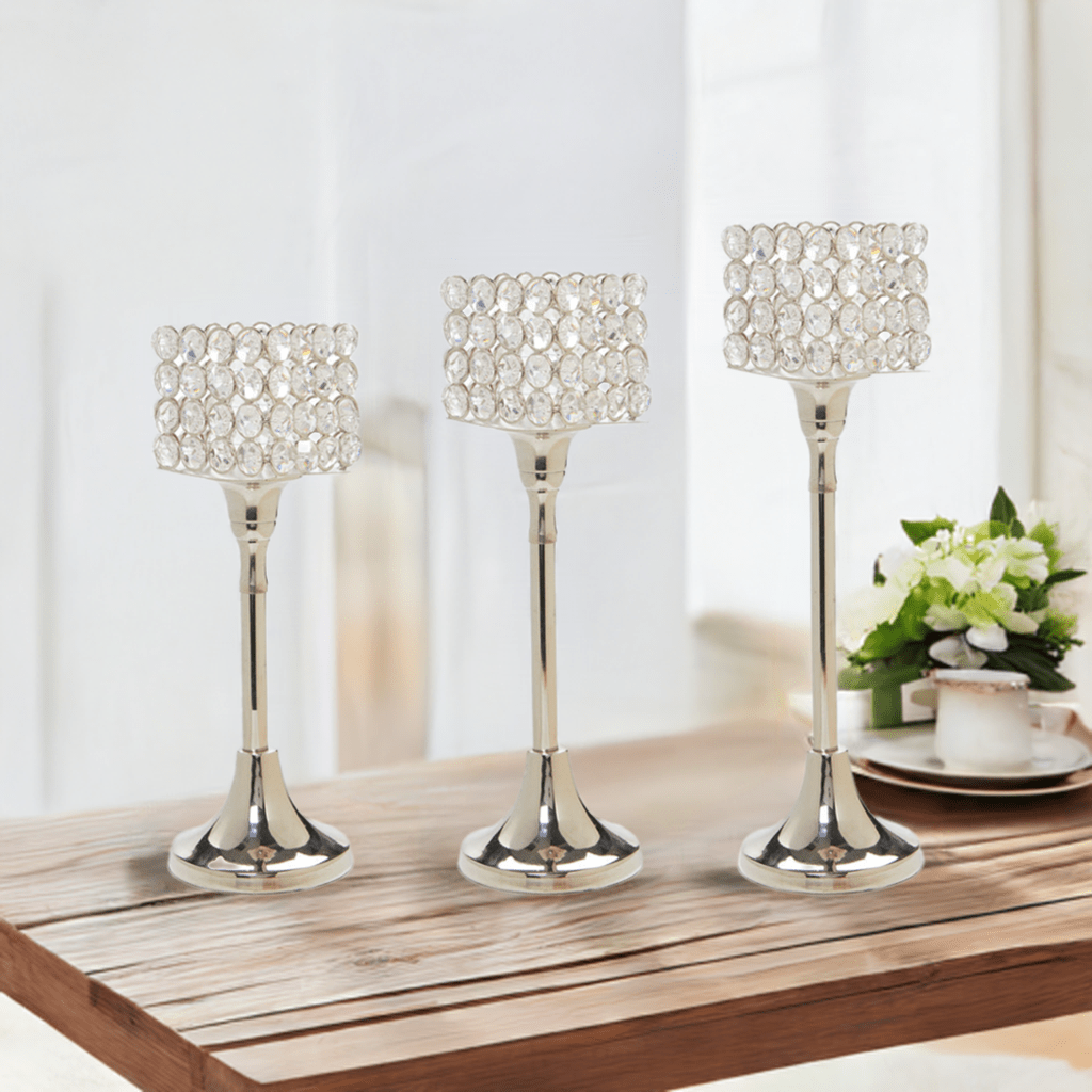 Vibhsa Crystal Aluminium Candle Holder Set of 3 - Collective Awakening