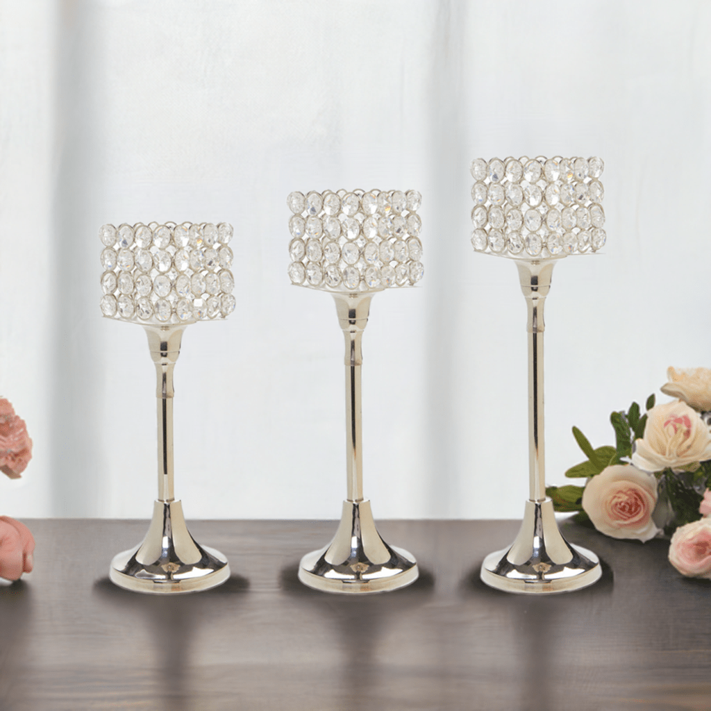 Vibhsa Crystal Aluminium Candle Holder Set of 3 - Collective Awakening