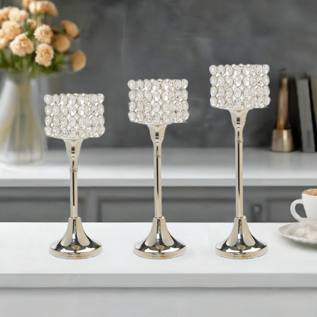 Vibhsa Crystal Aluminium Candle Holder Set of 3 - Collective Awakening