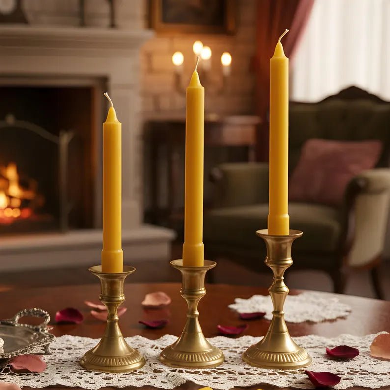 Colonial Beeswax Candle Sticks Straight Sided Set 6inch 8inch 10inch - Collective Awakening