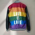 Handmade Love is Love LGBTQ Varsity Jacket With Leather Sleeves! "Pride Jacket" - A LGBTQ Handmade Leather Jacket Celebrating Diversity - Collective Awakening