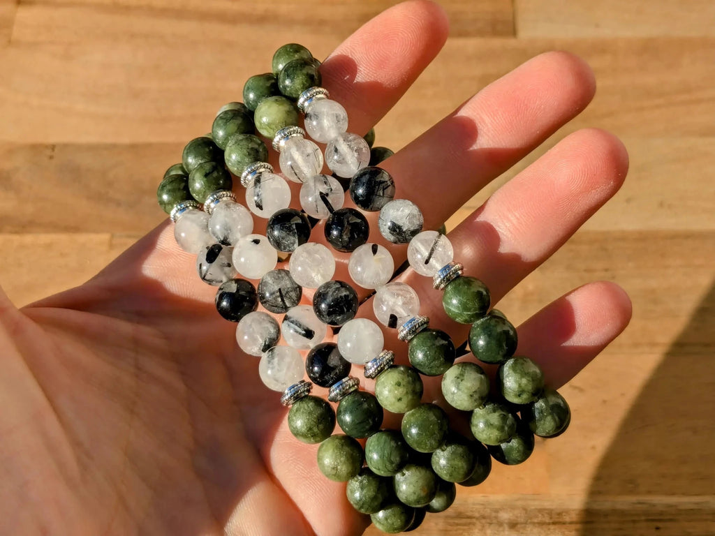 Serpentine & Tourmilated Quartz Stretch Bracelets - Collective Awakening
