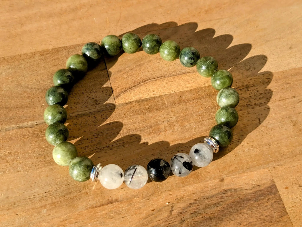 Serpentine & Tourmilated Quartz Stretch Bracelets - Collective Awakening