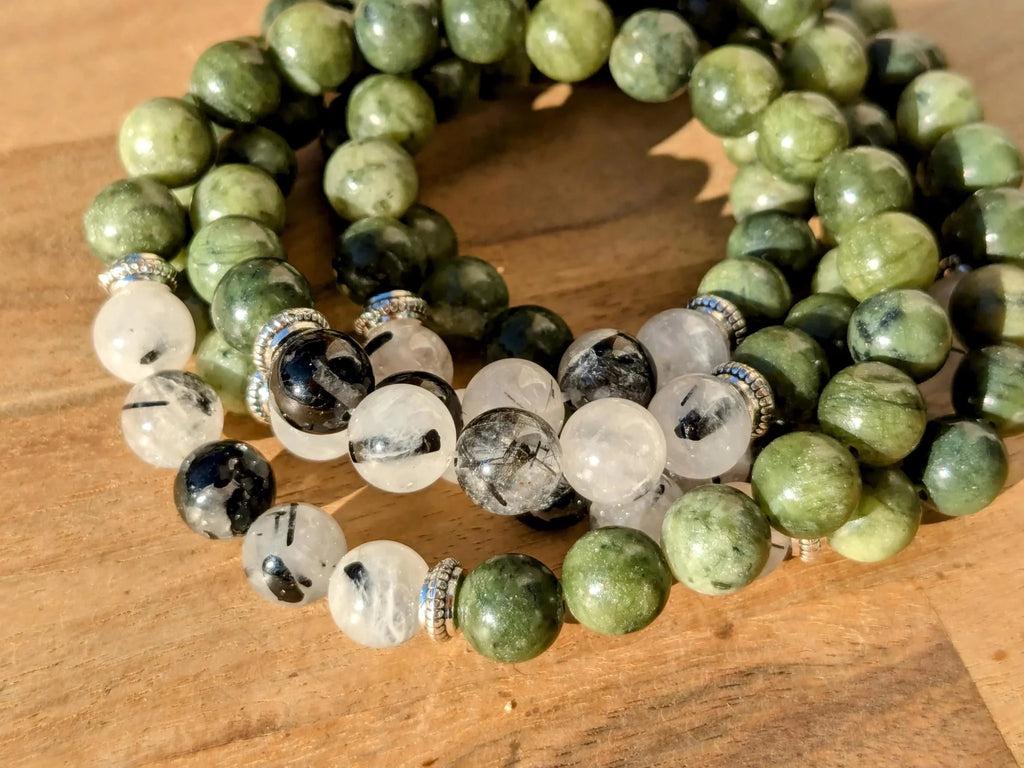 Serpentine & Tourmilated Quartz Stretch Bracelets - Collective Awakening