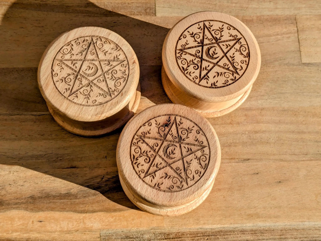 Wooden Herb Grinder with Pentacle Engraving - Collective Awakening