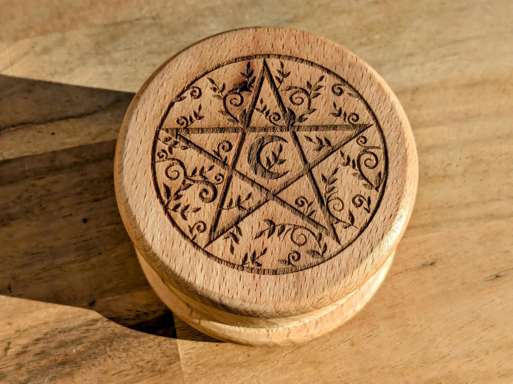 Wooden Herb Grinder with Pentacle Engraving - Collective Awakening