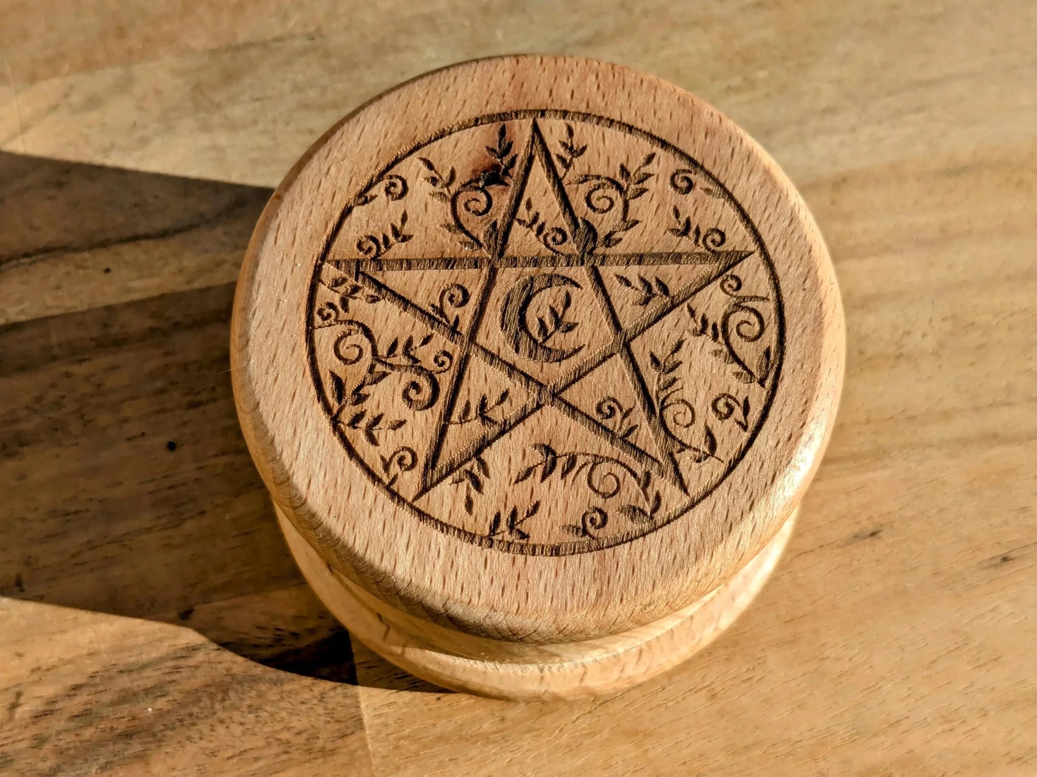 Wooden Herb Grinder with Pentacle Engraving - Collective Awakening