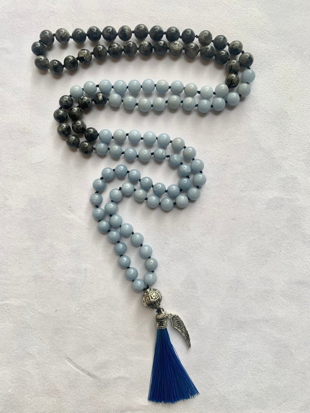 Astarte Mala - Talking to Angels - Angelite and Black Labradorite - Collective Awakening