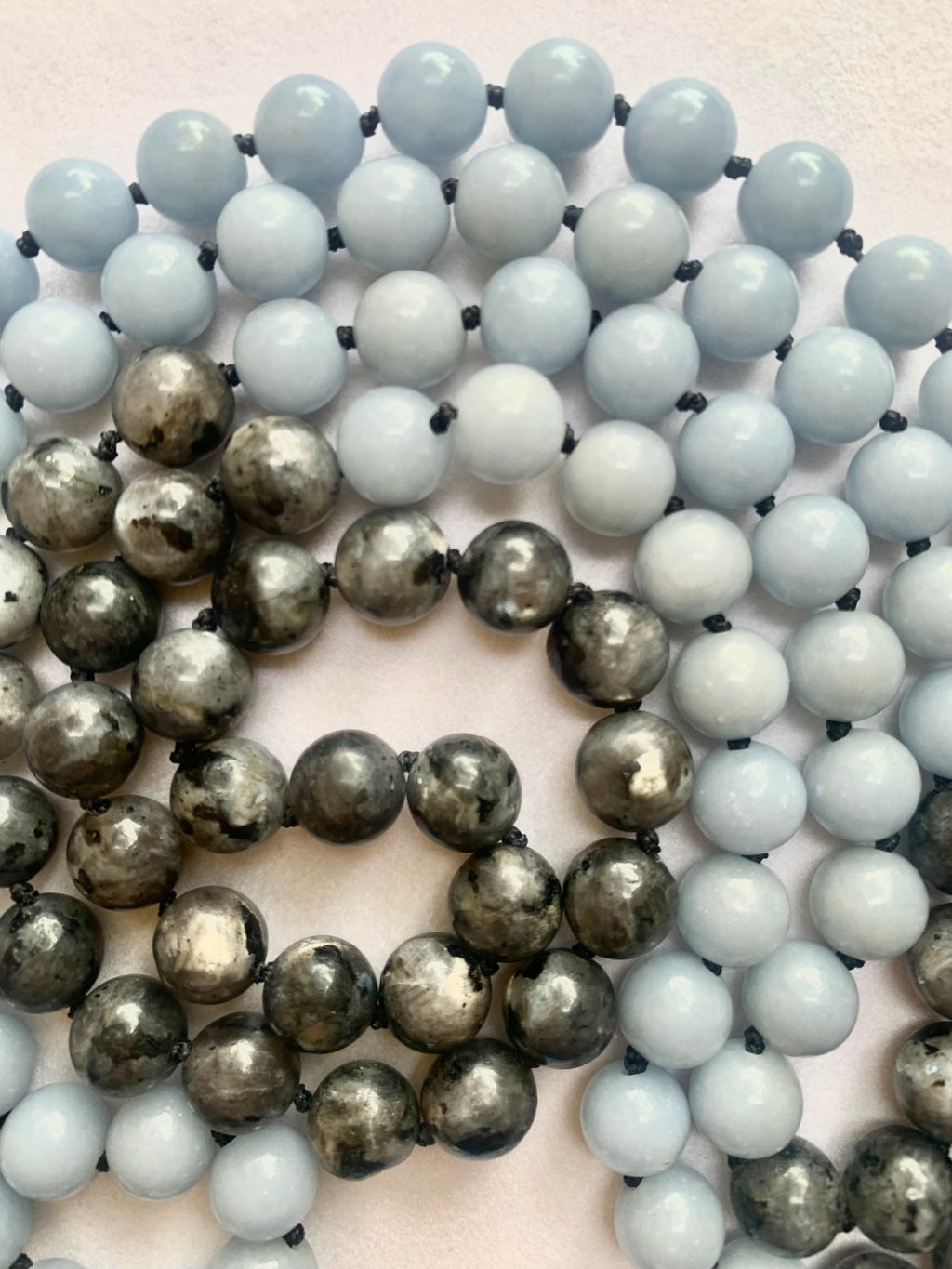 Astarte Mala - Talking to Angels - Angelite and Black Labradorite - Collective Awakening
