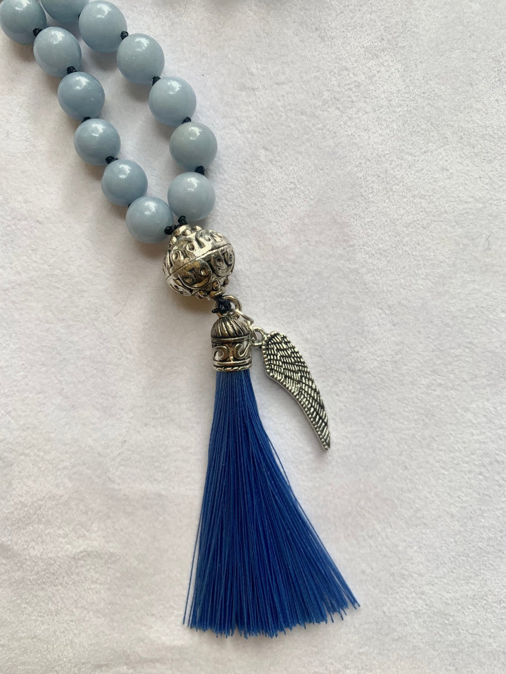 Astarte Mala - Talking to Angels - Angelite and Black Labradorite - Collective Awakening