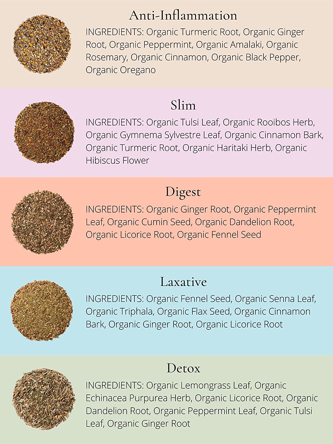 Organic Tea Sampler, 5 Caffeine - Free Wellness Herbal Blends - Collective Awakening