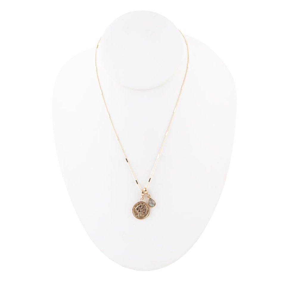 Leo - Zodiac Gray Labradorite Golden Charm Necklace - Collective Awakening