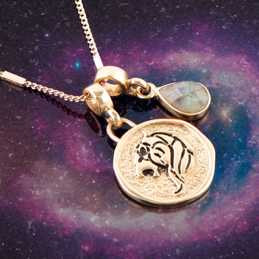 Leo - Zodiac Gray Labradorite Golden Charm Necklace - Collective Awakening