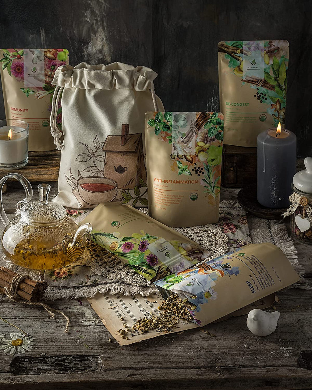 Herbal Tea Sampler, Organic Loose Leaf Herbal Gift Set, 5 Pack - Collective Awakening