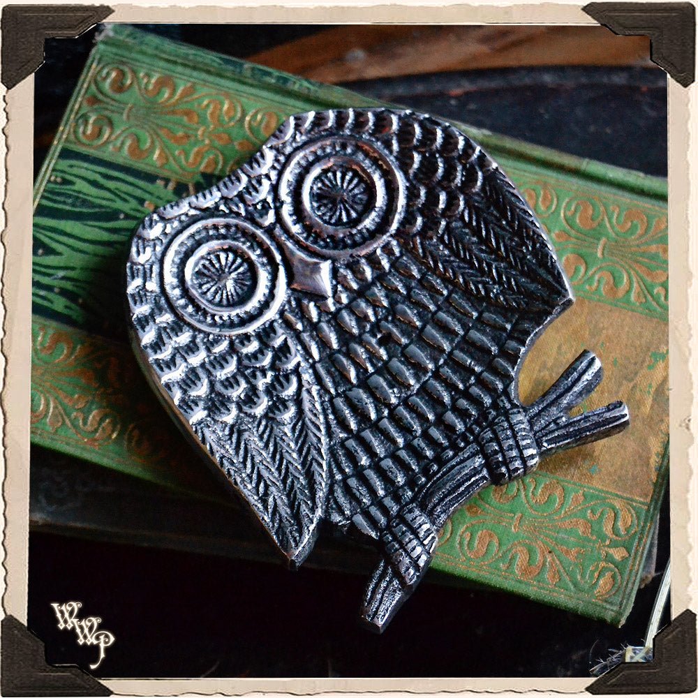 OWL INCENSE BURNER DISH. Aluminum Tray. Incense Stick & Cone Holder. - Collective Awakening