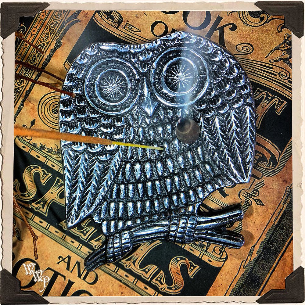 OWL INCENSE BURNER DISH. Aluminum Tray. Incense Stick & Cone Holder. - Collective Awakening
