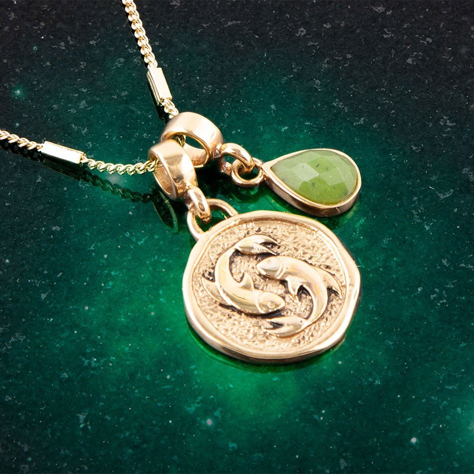 Pisces - Zodiac Green Jade Golden Charm Necklace - Collective Awakening
