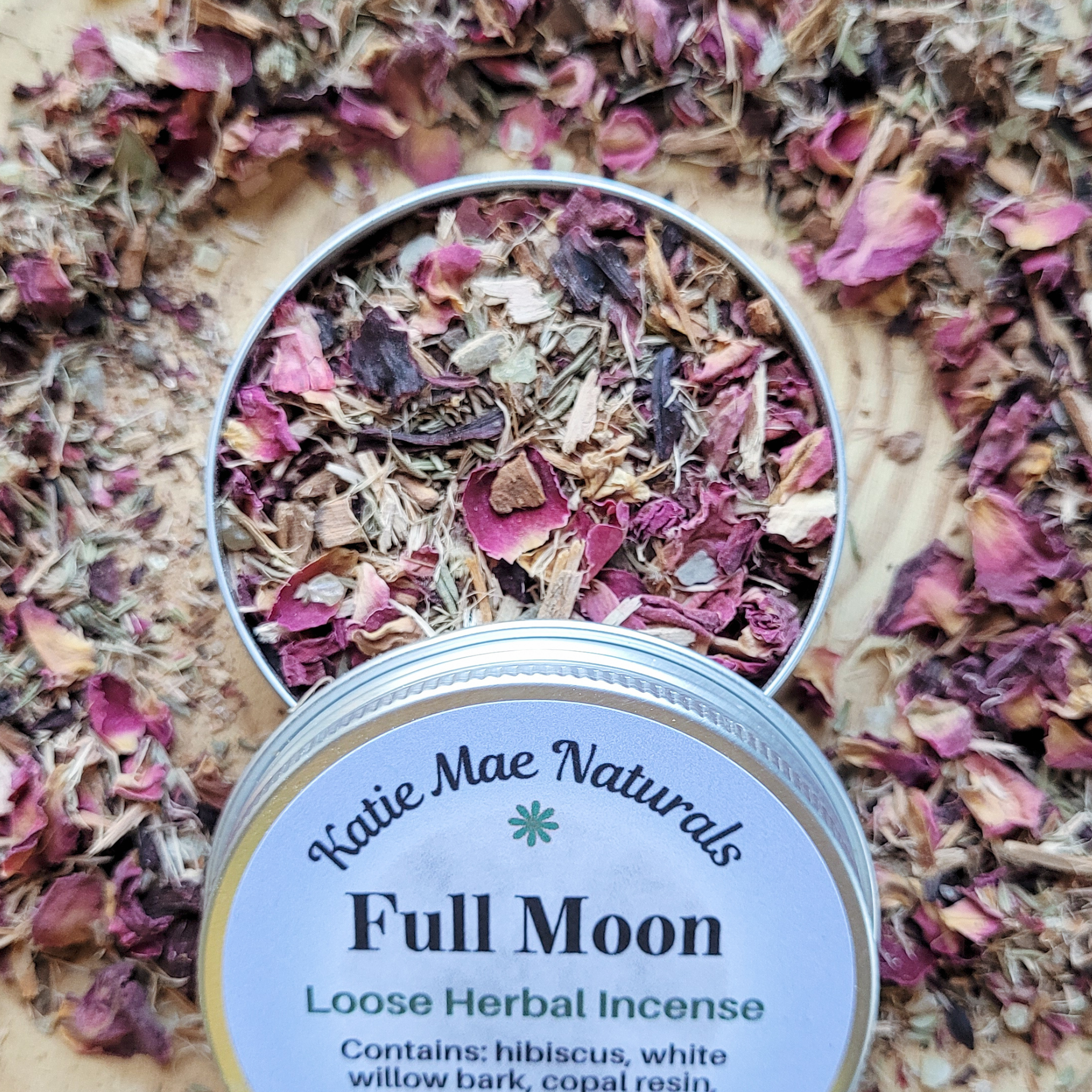 Full Moon Herbal Incense – Rose Hibiscus Copal Blend for Lunar Rituals, Intuition & Reflection - Collective Awakening