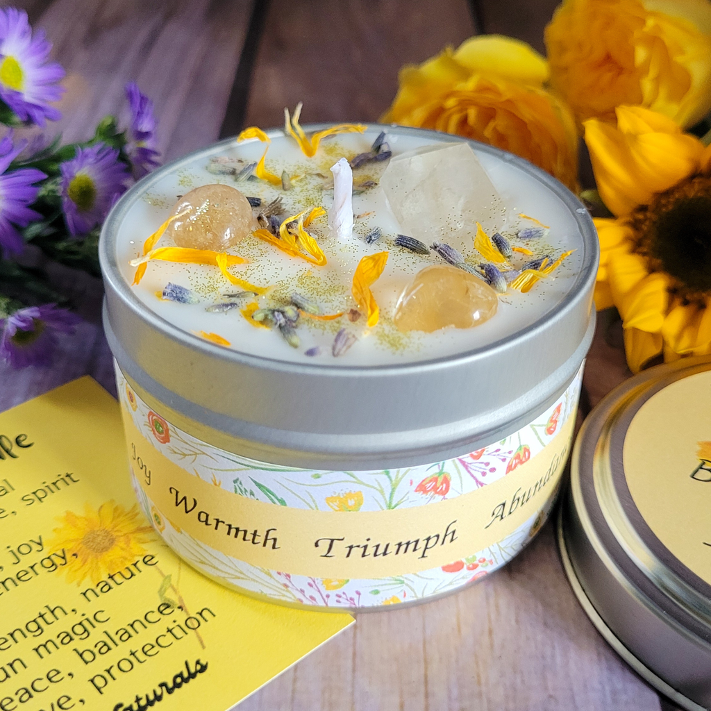 Litha Ritual Candle – Floral Summer Solstice Soy Candle for Sun Energy, Joy & Seasonal Celebration - Collective Awakening