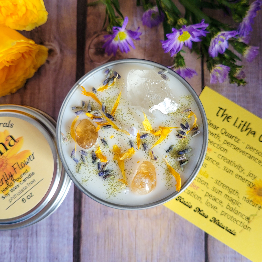 Litha Ritual Candle – Floral Summer Solstice Soy Candle for Sun Energy, Joy & Seasonal Celebration - Collective Awakening
