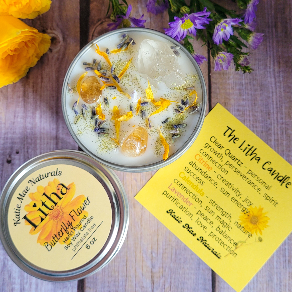 Litha Ritual Candle – Floral Summer Solstice Soy Candle for Sun Energy, Joy & Seasonal Celebration - Collective Awakening