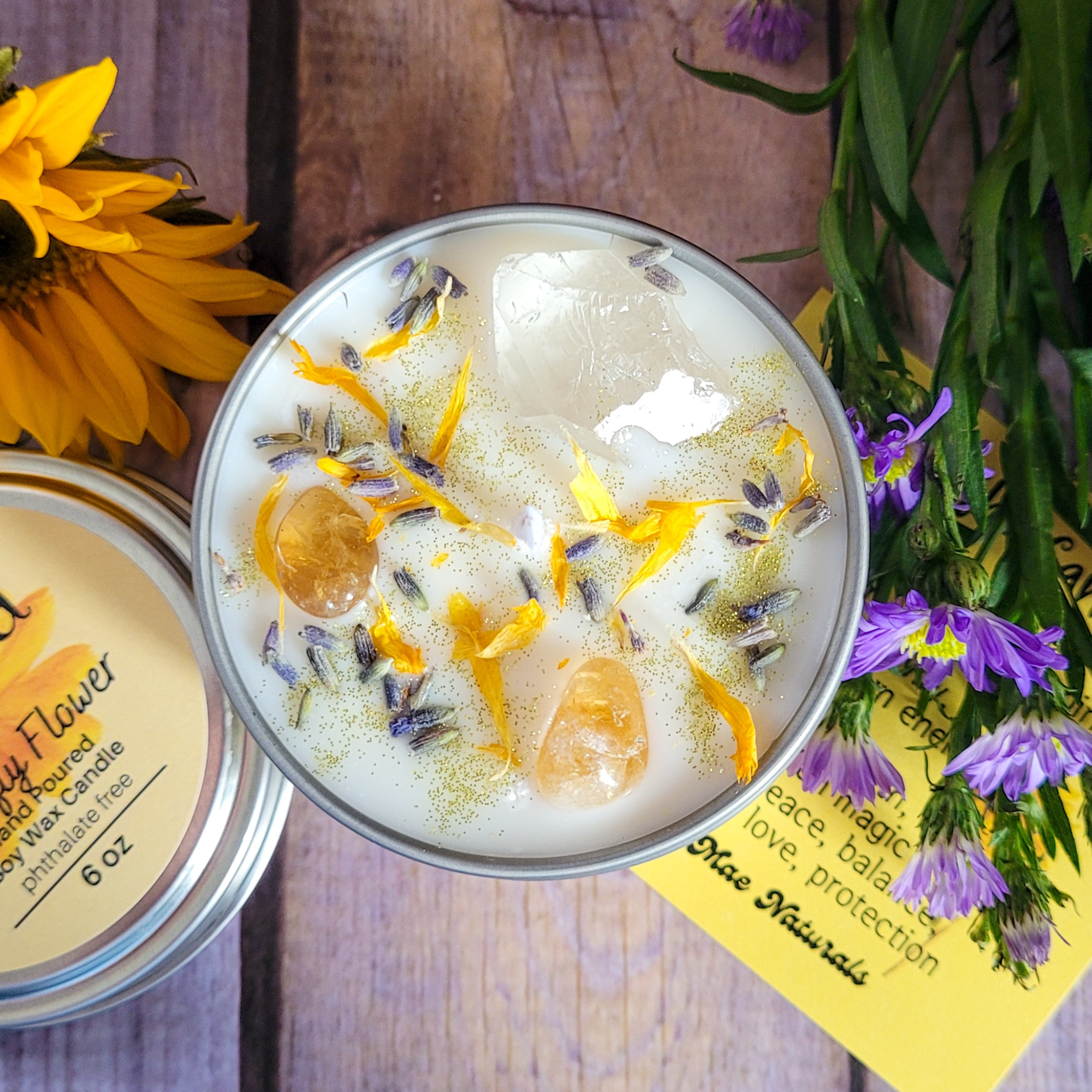 Litha Ritual Candle – Floral Summer Solstice Soy Candle for Sun Energy, Joy & Seasonal Celebration - Collective Awakening