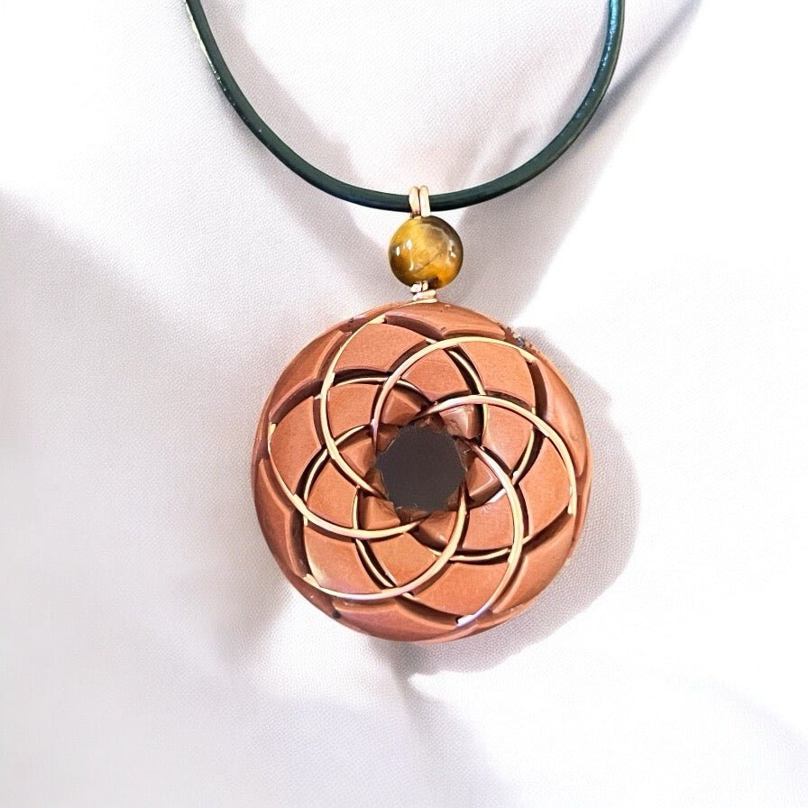 Torus Vortex Pendant - Copper Orgonite Rodin Coil Necklace - Tigers eye - Collective Awakening