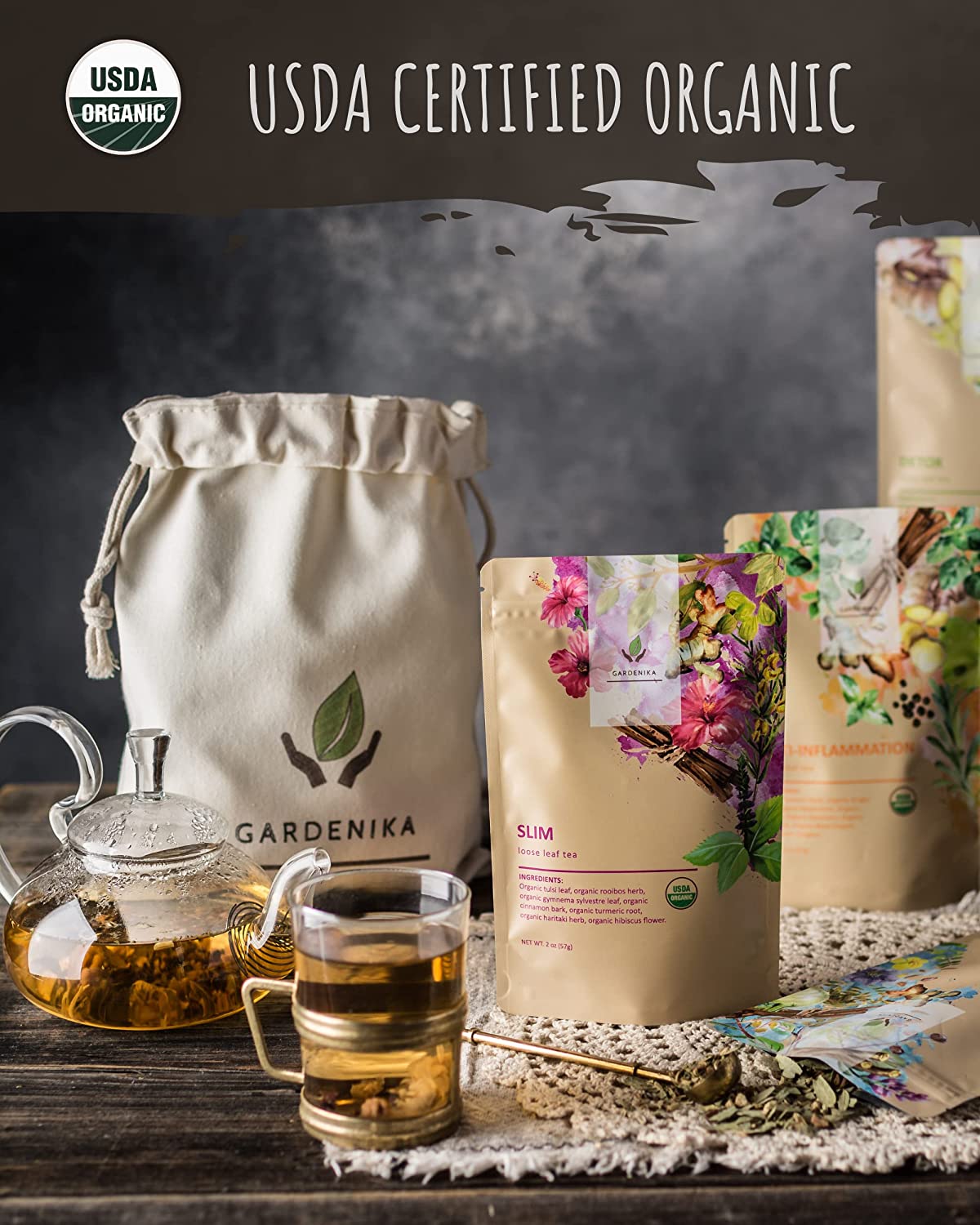 Organic Tea Sampler, 5 Caffeine - Free Wellness Herbal Blends - Collective Awakening