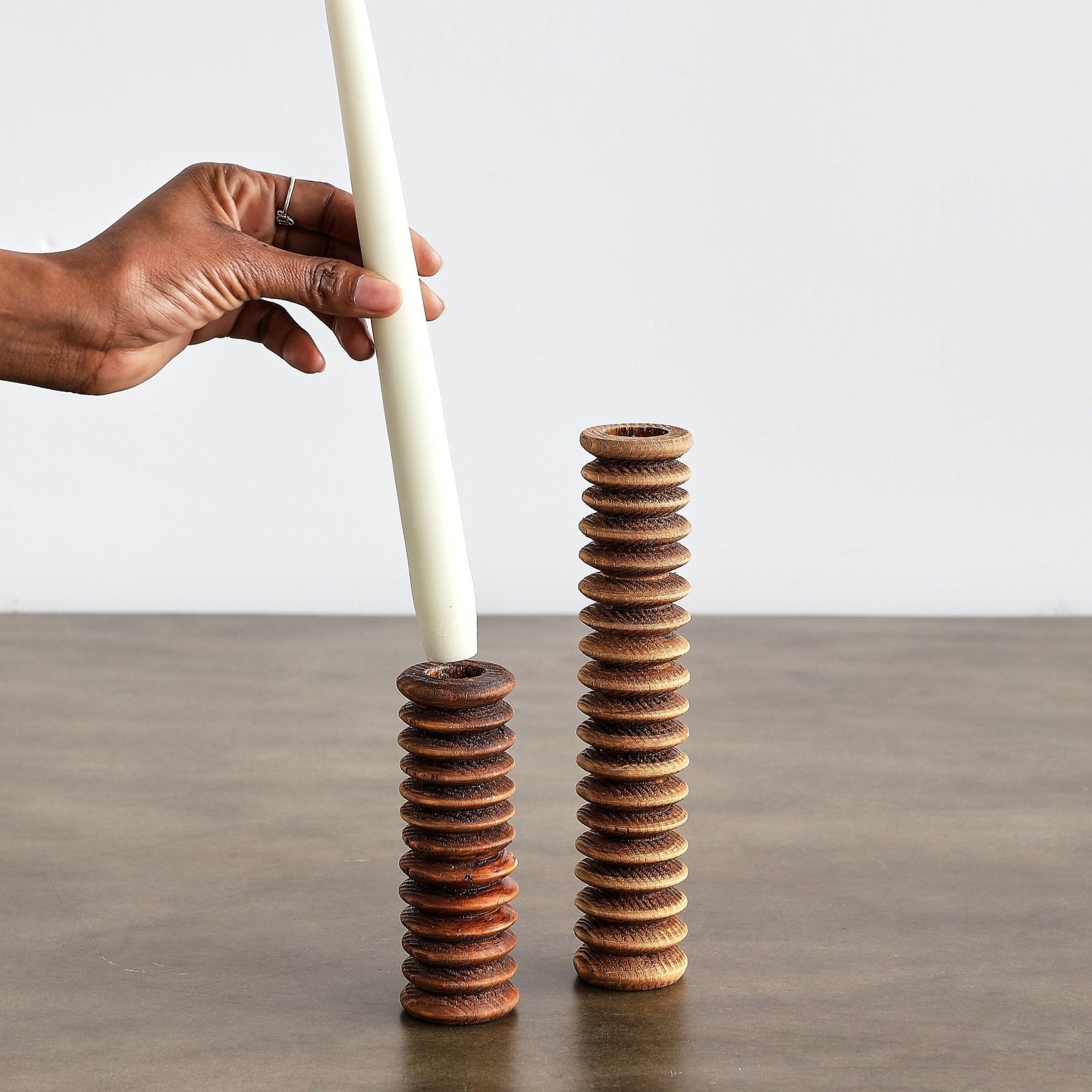Spiral Pine Modern Wood Candle Candlestick Holder - Collective Awakening