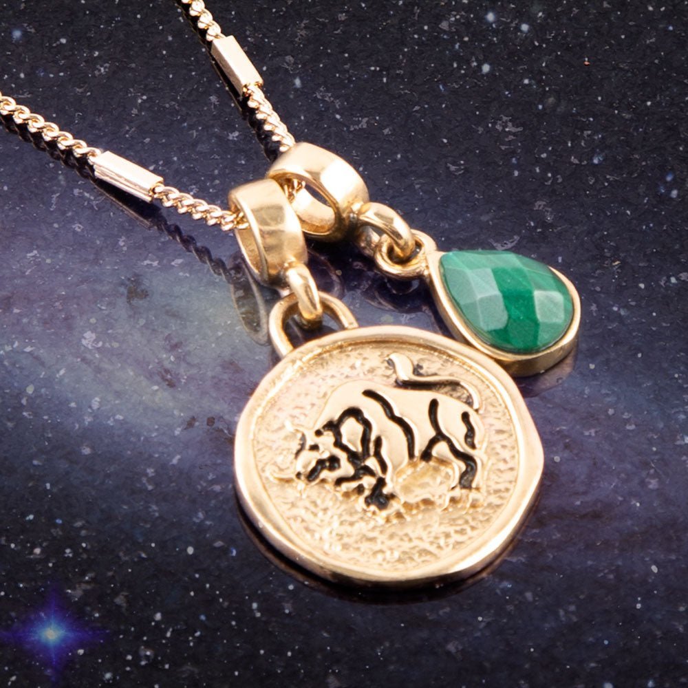 Taurus - Zodiac Green Malachite Golden Charm Necklace - Collective Awakening
