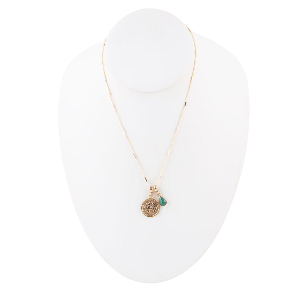 Taurus - Zodiac Green Malachite Golden Charm Necklace - Collective Awakening