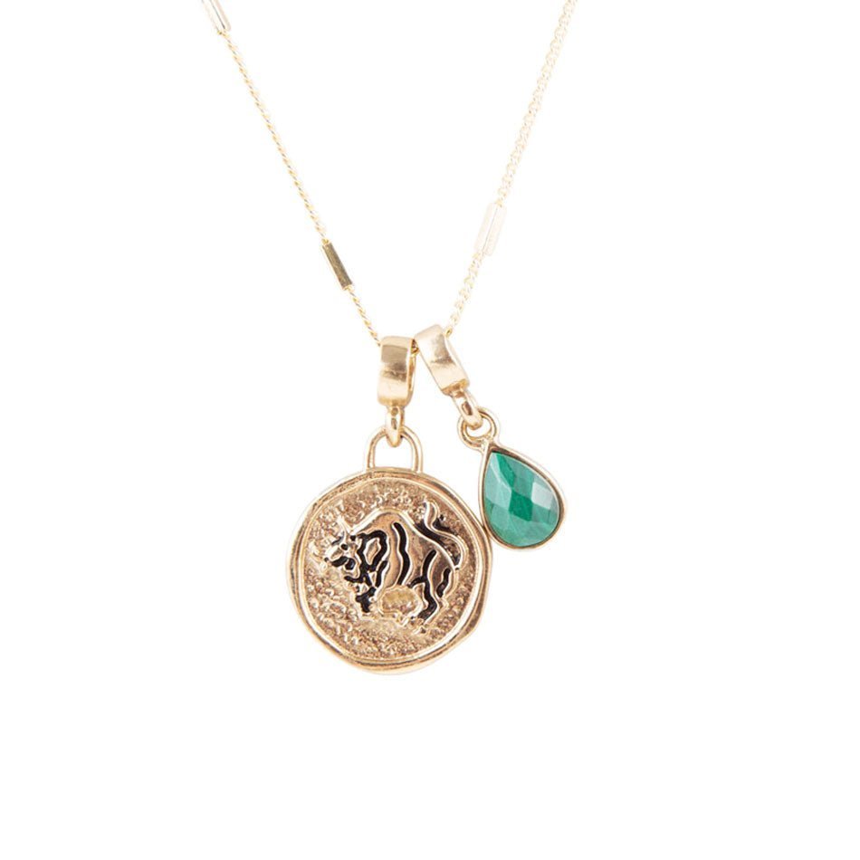 Taurus - Zodiac Green Malachite Golden Charm Necklace - Collective Awakening