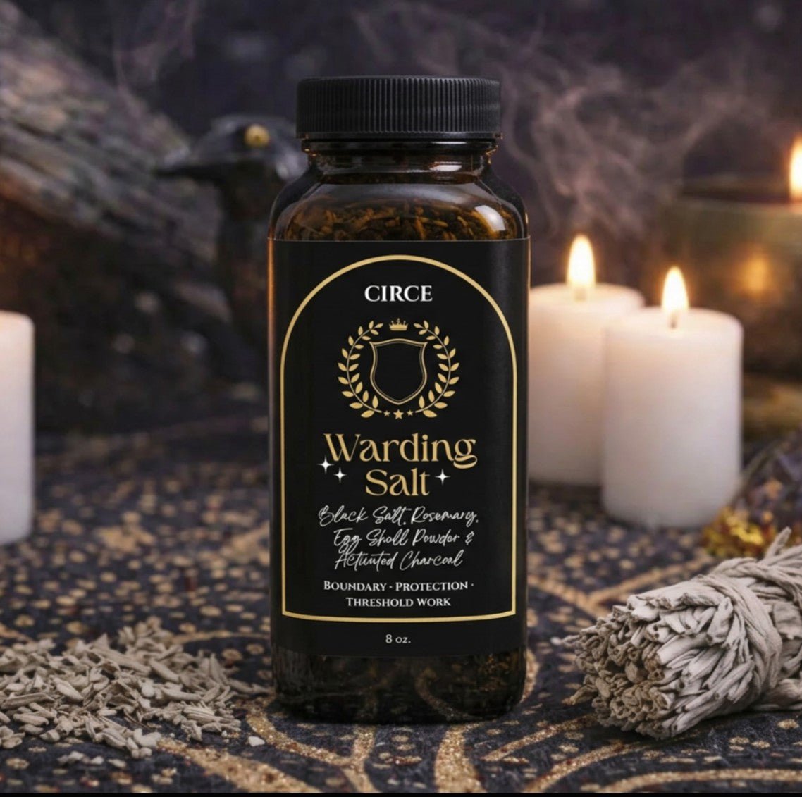 Warding Salt – Ritual Protection Blend with Black Salt, Rosemary & Activated Charcoal (8 oz) - Collective Awakening